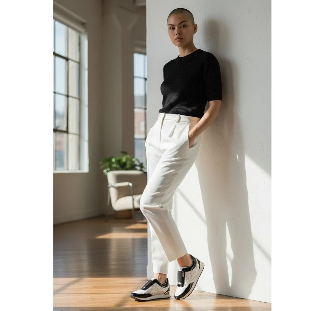 Karl Lagerfeld Paris Melody‎ Black/White Faux Leather Platform Womens Sneakers 8